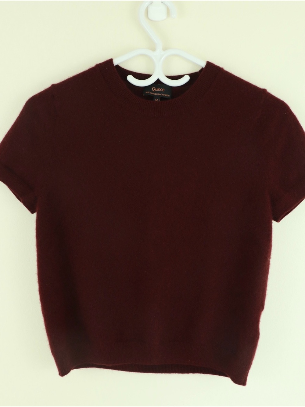 Quince Short Sleeve Cropped Crewneck Sweater in Deep Burgundy Quiet Luxury
